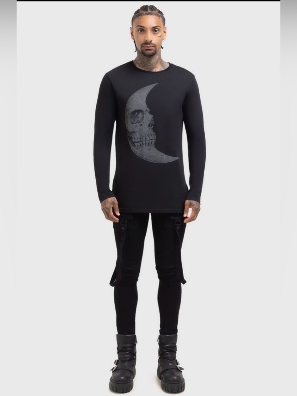 Killstar Lunar Crescent Skull Long Sleeve Goth Shirt Men’s Small NWT - Picture 3 of 12